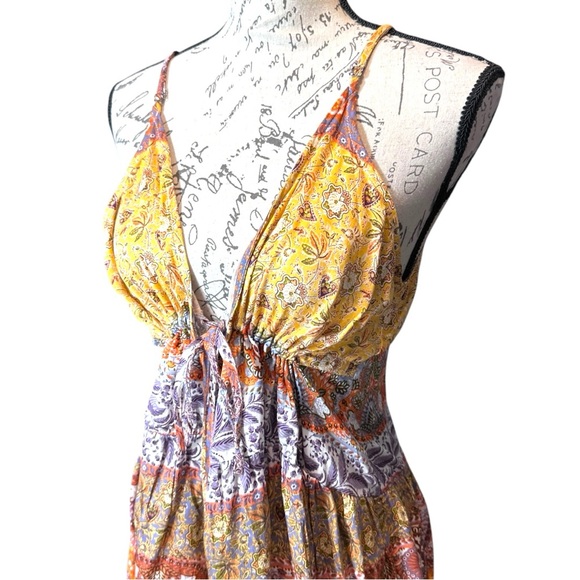 CupShe Bohemian Yellow and Orange Paisley Dress Size Medium NWT - Picture 2 of 5